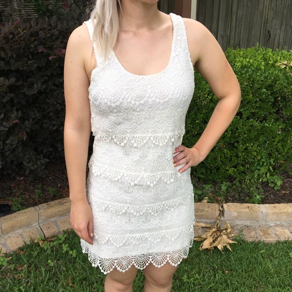 Divided White layered lace mini dress